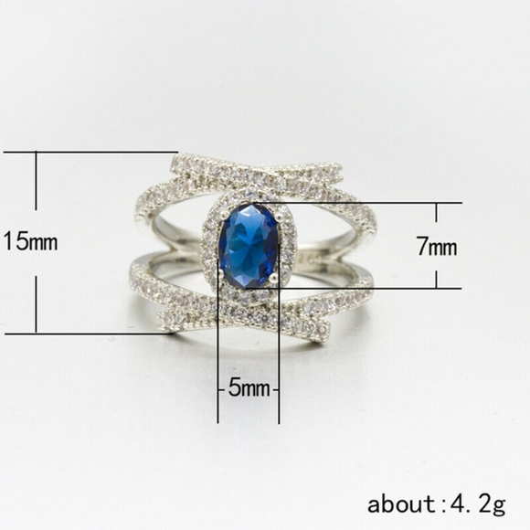 Elegant 925 Silver Oval Cut Blue Sapphire Ring New - Picture 4 of 4